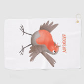 Serviette De Golf Caricature d'oiseau rouge chantant mignon (Horizontal)