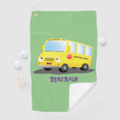 Serviette De Golf Caricature du bus scolaire jaune joyeux (En situation)