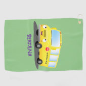 Serviette De Golf Caricature du bus scolaire jaune joyeux (Horizontal)