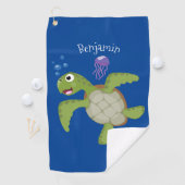 Serviette De Golf Caricature joyeuse de tortue de mer verte mignonne (En situation)