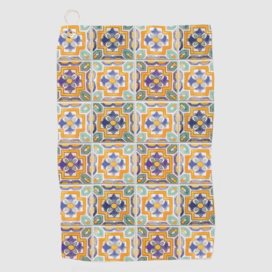 Serviette de golf carrelée Orange-Vert-Bleu (Devant)