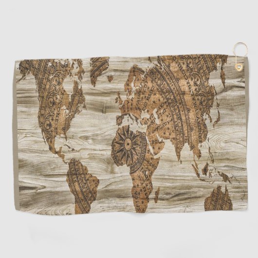Serviette De Golf Carte marron du monde imprimée (Horizontal)