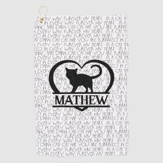 Serviette De Golf Cat Sayings and Silhouette Heart Split Monogram (Devant)