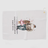 Serviette De Golf Caution père et fille noire (13) (Horizontal)