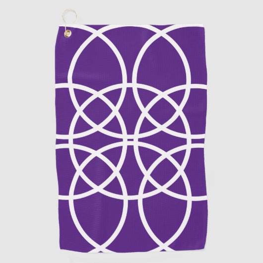 Serviette De Golf Cercles spiraux blancs sur pourpre (Devant)