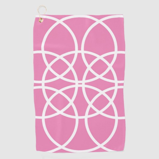Serviette De Golf Cercles spiraux blancs sur rose (Devant)