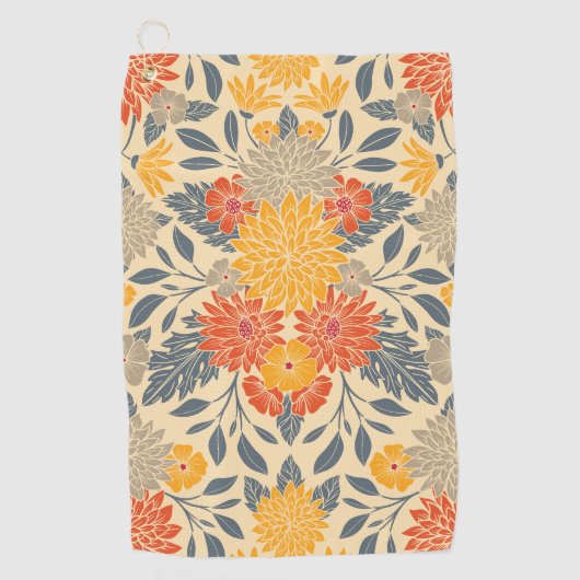 Serviette De Golf Chaleureux Jaune, Orange & Bleu Floral (Devant)
