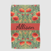 Serviette De Golf Champ lumineux de pavots rouges, personnalisable (Devant)