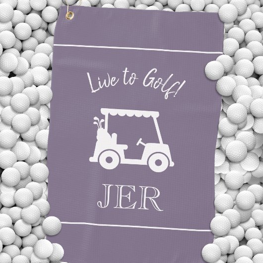 Serviette De Golf Chariot de Golf Live to Golf Monogrammé Chic Viole