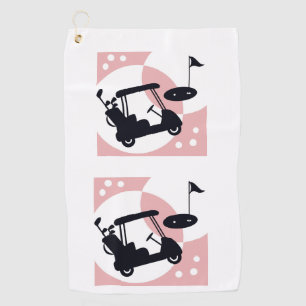 Serviette De Golf Chariot de golf rétro en noir et rose