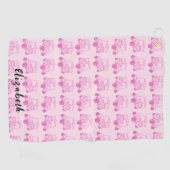 Serviette De Golf Chariot de golf rose amusant nom personnalisé (Horizontal)
