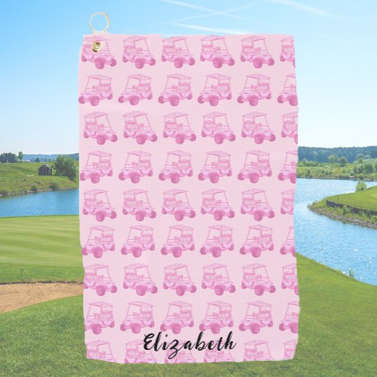 Serviette De Golf Chariot de golf rose amusant nom personnalisé