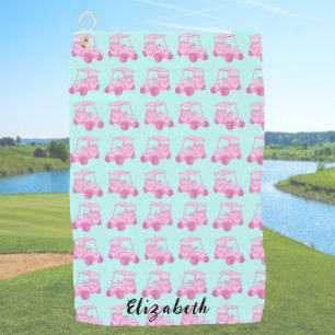 Serviette De Golf Chariot de golf rose et turquoise nom personnalisé
