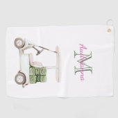 Serviette De Golf Chariot de Golf Vert Blanc Monogramme (Horizontal)