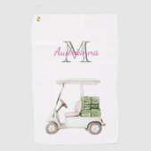Serviette De Golf Chariot de Golf Vert Blanc Monogramme (Devant)