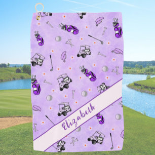 Serviette De Golf Chariot de golf violet amusant et équipement nom p