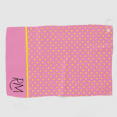 Serviette De Golf Charmant Rose Monogrammé avec Points Jaunes (Horizontal)