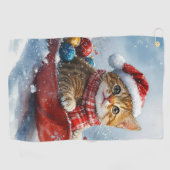 Serviette De Golf Chat abyssinien en sledge laissez-le neiger Noël (Horizontal)