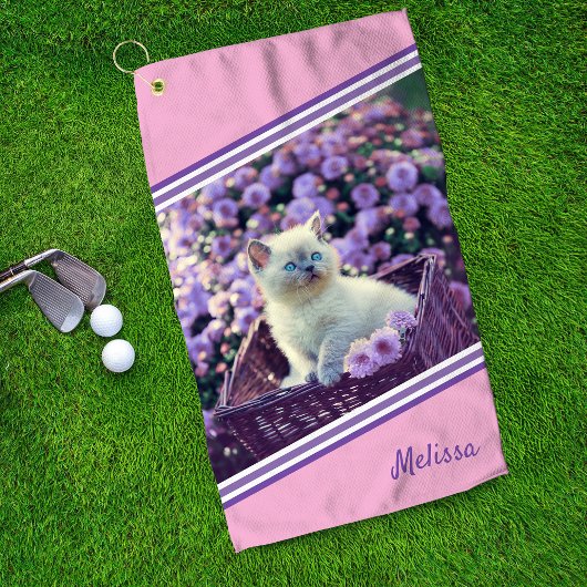 Serviette De Golf Chat Bébé Bleu Oyé En Fleurs Personnalisé