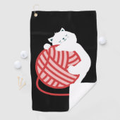 Serviette De Golf Chat blanc mignon avec boule de fil (En situation)