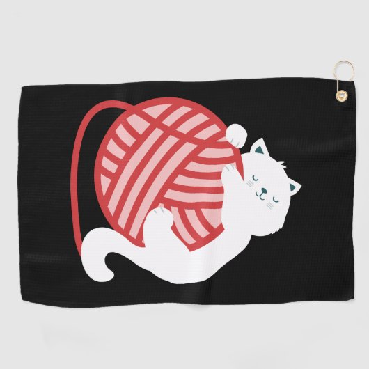 Serviette De Golf Chat blanc mignon avec boule de fil (Horizontal)