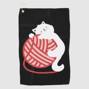 Serviette De Golf Chat blanc mignon avec boule de fil