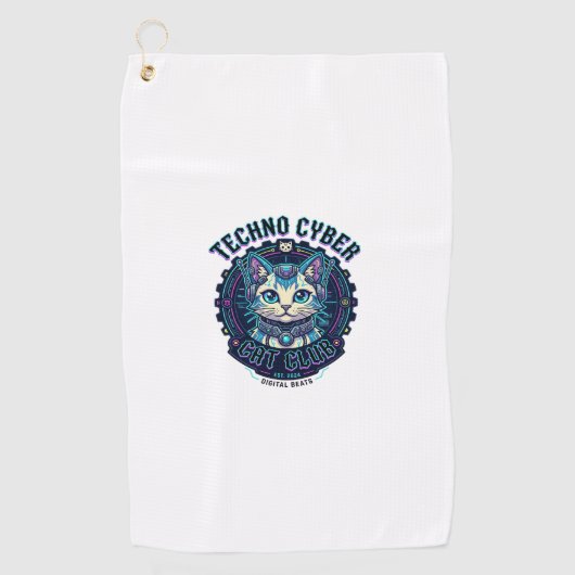 Serviette De Golf Chat Cyber Techno Drôle Conception Amateur de Chat (Devant)