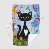Serviette De Golf Chat Dans Un Jardin Art Abstrait (En situation)