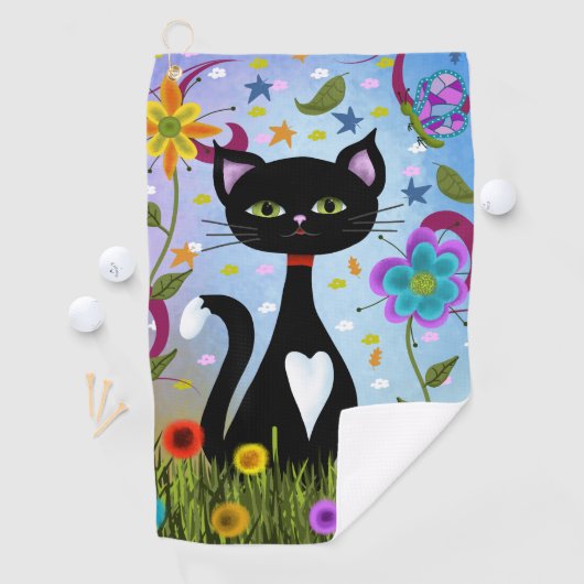 Serviette De Golf Chat Dans Un Jardin Art Abstrait (En situation)