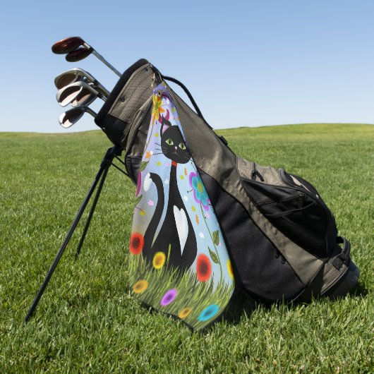 Serviette De Golf Chat Dans Un Jardin Art Abstrait (Vert)