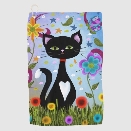 Serviette De Golf Chat dans un jardin d'art abstrait (Devant)