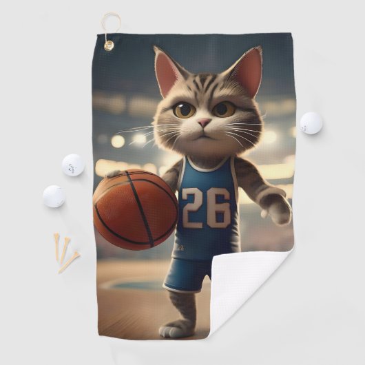 Serviette De Golf Chat de basket Animé, (En situation)