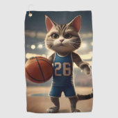 Serviette De Golf Chat de basket Animé, (Devant)