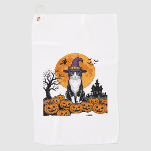 Serviette De Golf Chat de Halloween Sorcière Citrouille Vintage Épou