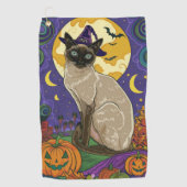 Serviette De Golf Chat éffrayant Siamese Halloween sorcière et Citro (Devant)