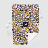 Serviette De Golf Chat face félin doodé animaux motif monogramme (En situation)