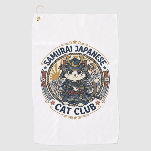 Serviette De Golf Chat japonais samouraï Art vectoriel POD - Samoura (Devant)