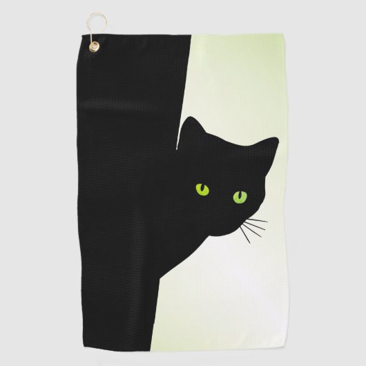Serviette De Golf Chat noir à oreille verte (Devant)