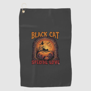 Serviette De Golf Chat Noir Amour Spécial Halloween Lune Sorcière Ci