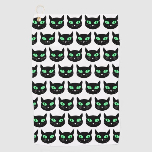 Serviette De Golf Chat noir aux yeux verts motif (Devant)