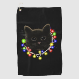 Serviette De Golf Chat noir avec lumières de Noël