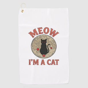Serviette De Golf Chat Noir Drôle Lune Vintage Design Halloween_1