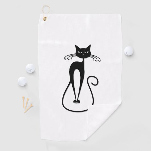 Serviette De Golf Chat noir maigre fantaisiste (En situation)