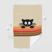 Serviette De Golf Chat noir mignon avec rayures rétro (En situation)