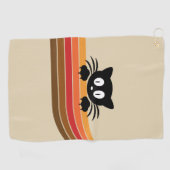 Serviette De Golf Chat noir mignon avec rayures rétro (Horizontal)