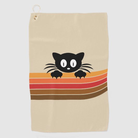 Serviette De Golf Chat noir mignon avec rayures rétro (Devant)