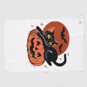 Serviette De Golf Chat noir, Nostalgique T-shirt classique Halloween (Horizontal)