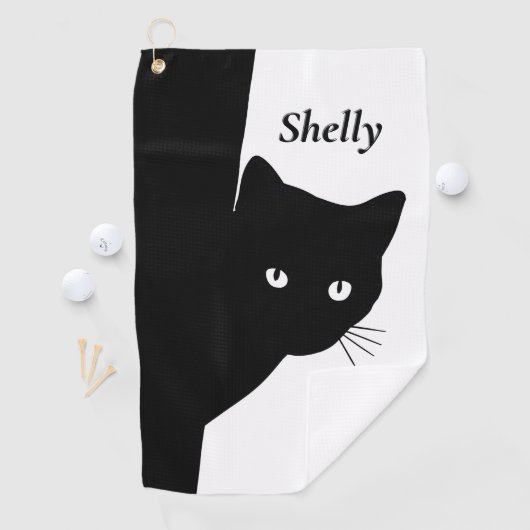Serviette De Golf Chat noir rusé (En situation)