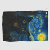 Serviette De Golf Chat noir Starry Nuit Van Gogh Chat Selfie (Horizontal)