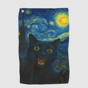 Serviette De Golf Chat noir Starry Nuit Van Gogh Chat Selfie